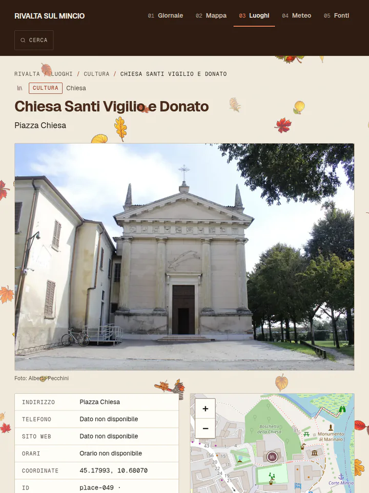 La scheda della chiesa dei Santi Vigilio e Donato su rivaltasulmincio.it: fotografia, dati del luogo e mappa