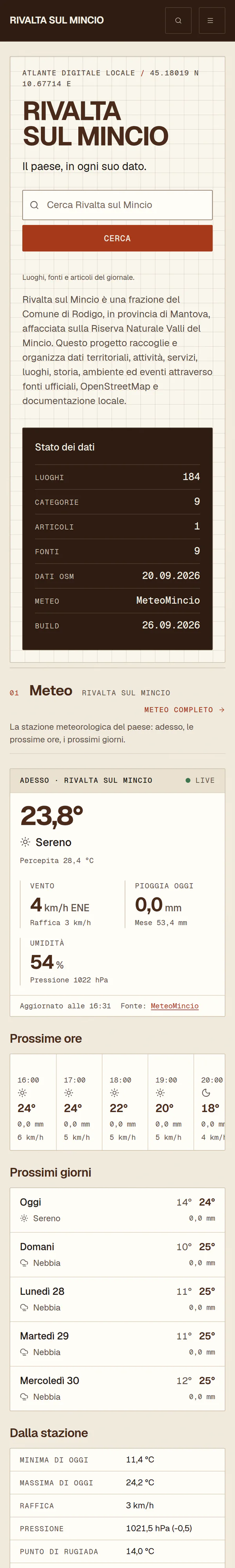 Home page di rivaltasulmincio.it su smartphone, pagina intera