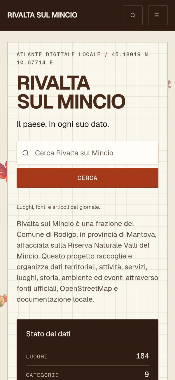 Home page di rivaltasulmincio.it su smartphone